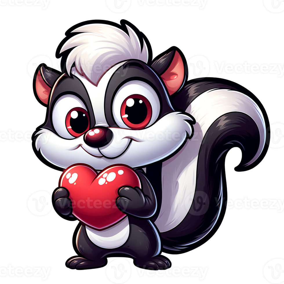 A cartoon little skunk holding a heart png