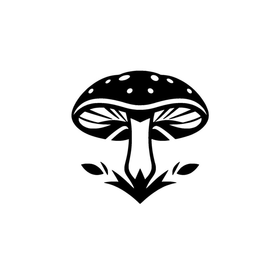 Simple, Elegant Black and White Mushroom with Dots, Minimalist , Isolated on White Background. vector
