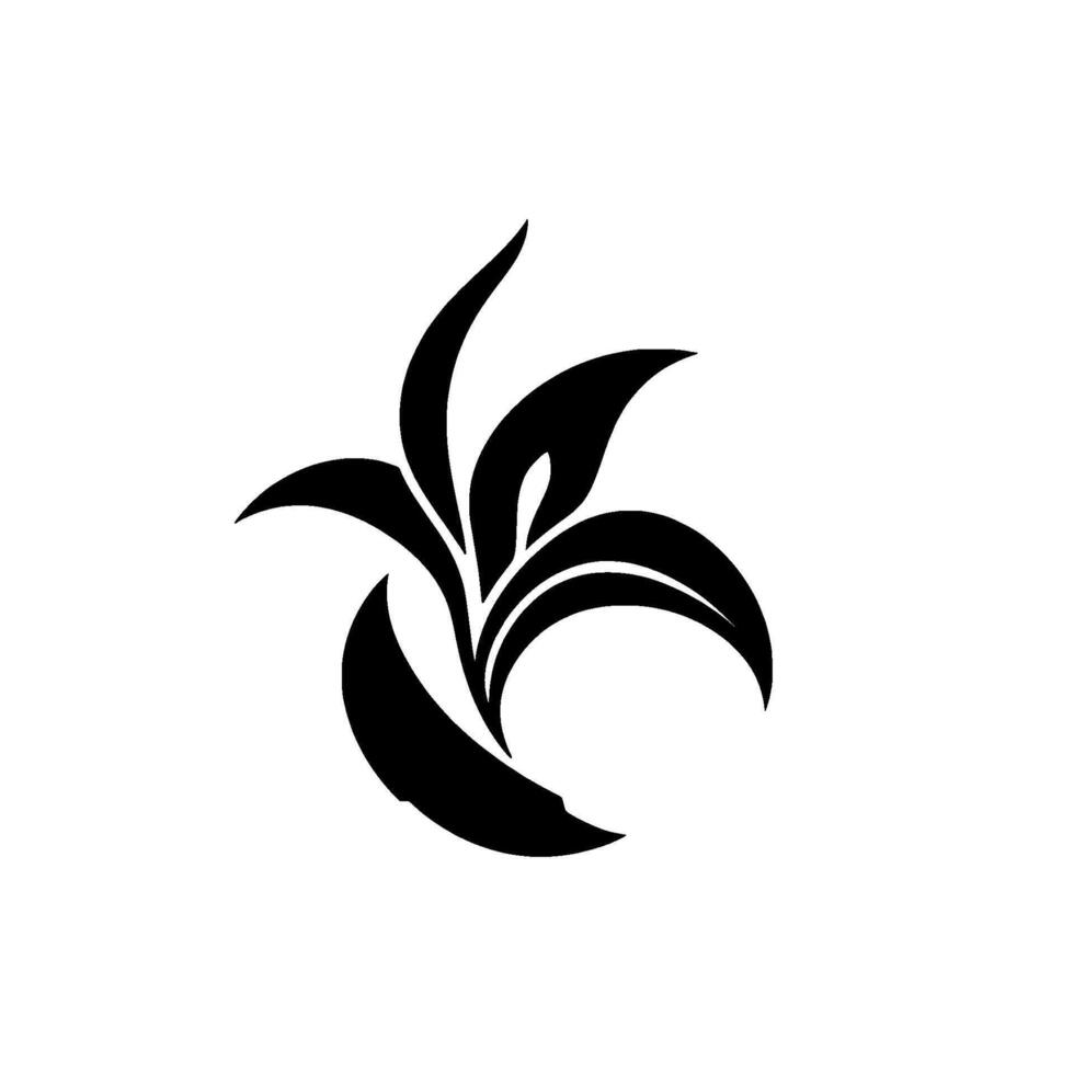 Elegant Black and White Floral Featuring Curving Leaves and a Bold, Modern Aesthetic on White Background. vector