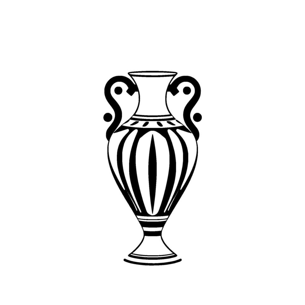Isolated Black and White Greek Amphora with Ribbed Body, Detailed Handles, and Elegant Minimalist on White Background. vector