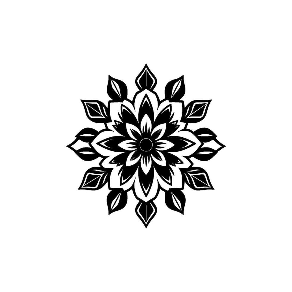 Intricate Black and White Floral Mandala, Geometric Symmetric on a White Backdrop, Symbolic Meditation Art. vector