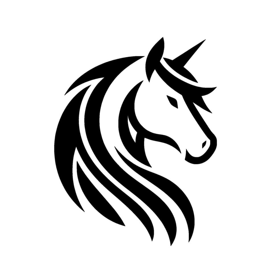 Elegant Black and White Horse Head Depicting Graceful Mane and Intricate Silhouette Against Clean White Background. vector