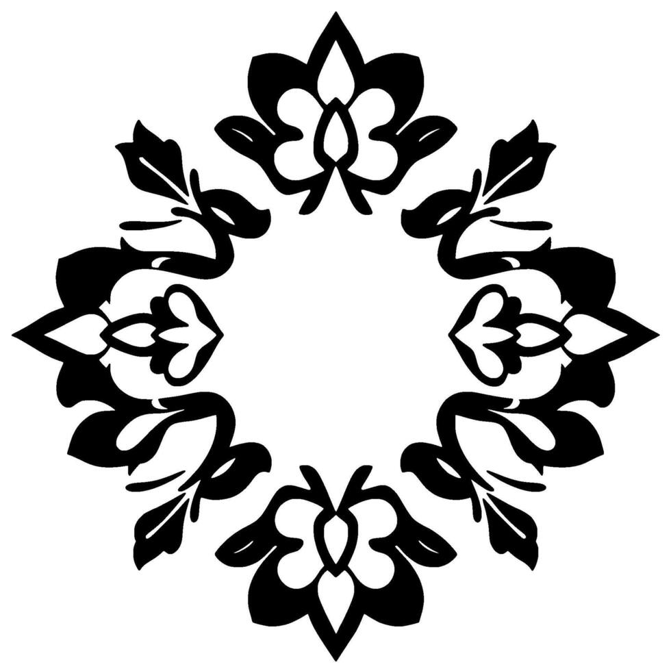 Intricate Black and White Floral Mandala in a Symmetrical Pattern with Decorative Elements vector