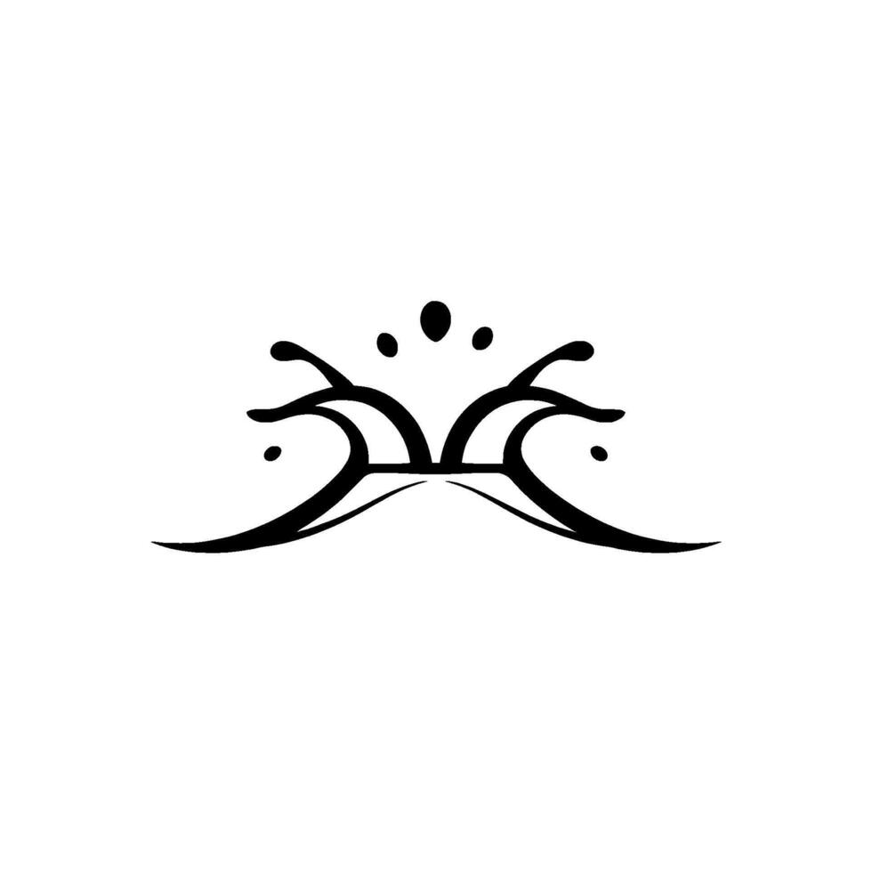Symmetrical abstract black line art featuring stylized floral or organic elements, resembling a crown or decorative motif, on white background. vector
