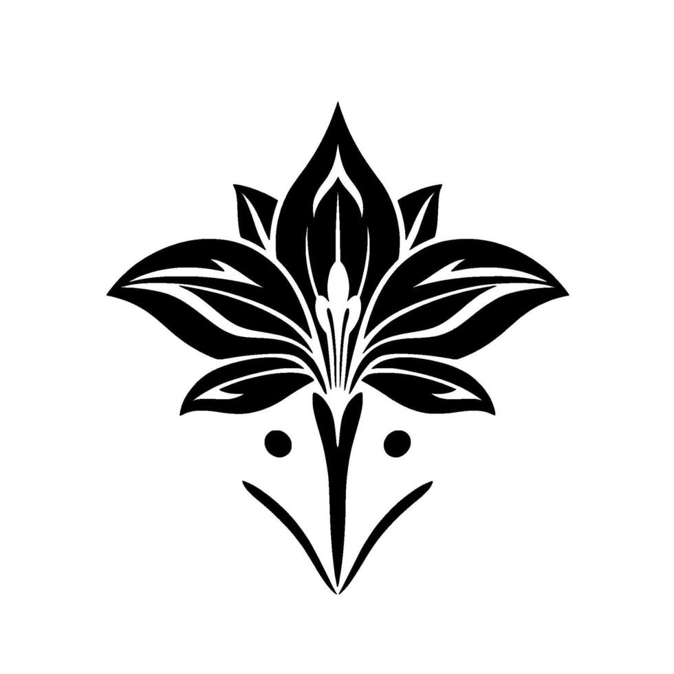 Symmetrical Black and White Floral Stylized Blossom Depicting Petals and a Center with a Geometric, Modern Appearance vector