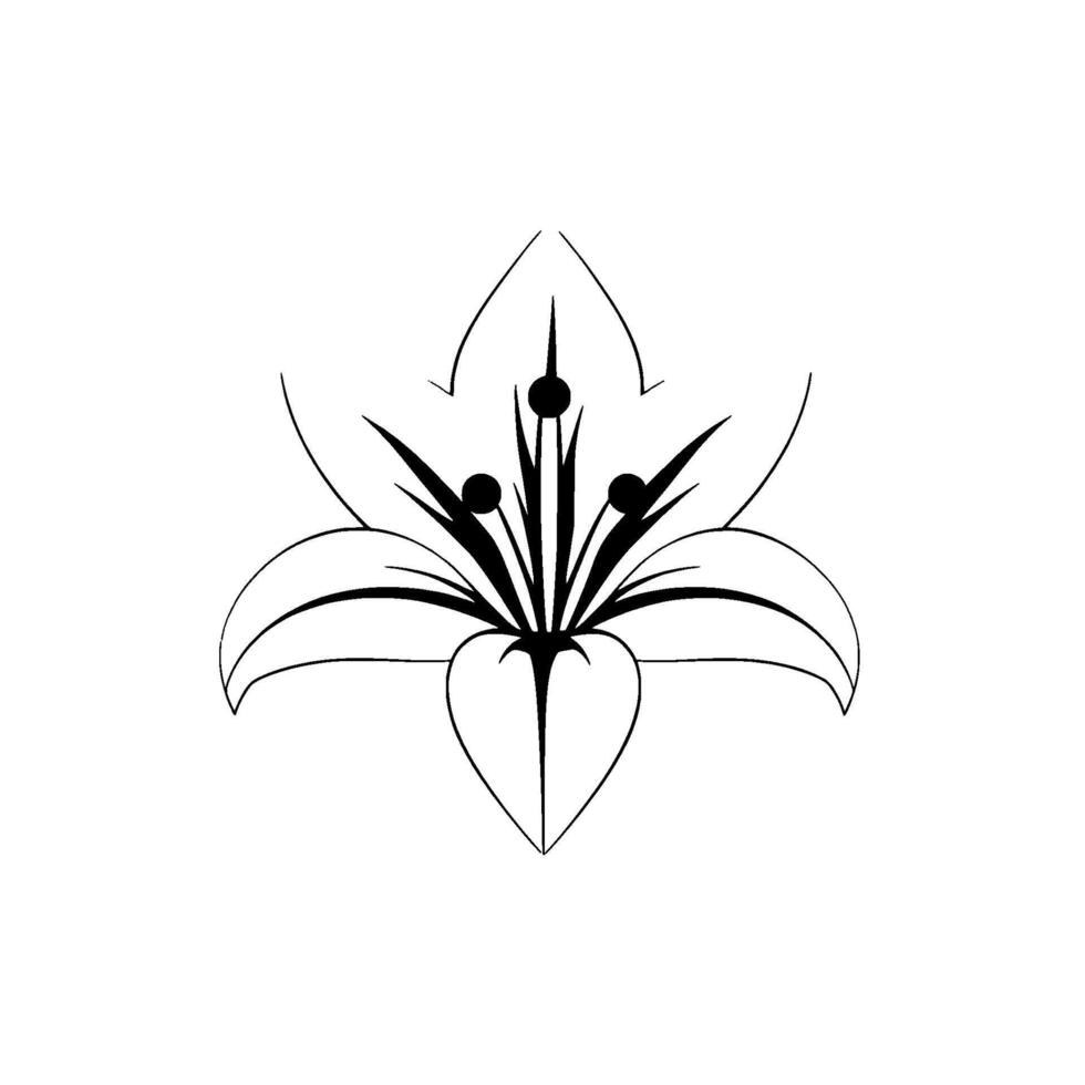 Minimalist Black and White Lily Flower Illustration, Symmetric , Modern Aesthetic, Botanical Line Art on Clean White Background. vector