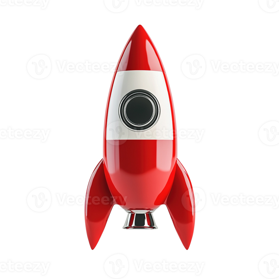 Red and White Toy Rocket Isolated on Transparent Background png