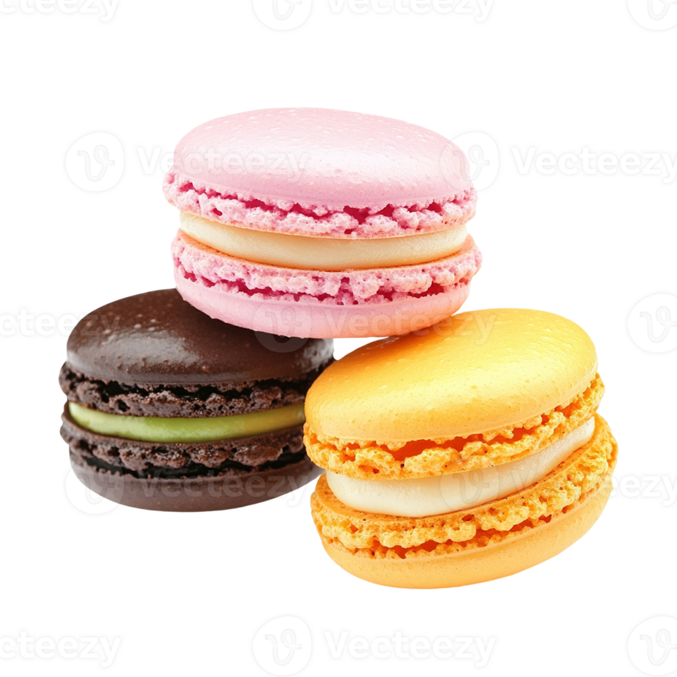 Colorful Macarons Trio on Transparent Background png