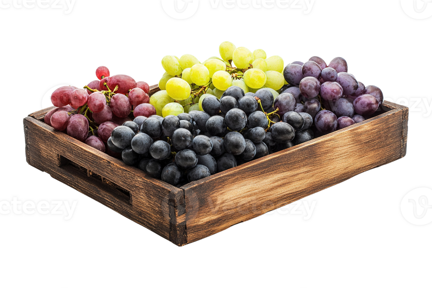 Assorted Grapes in Wooden Crate png