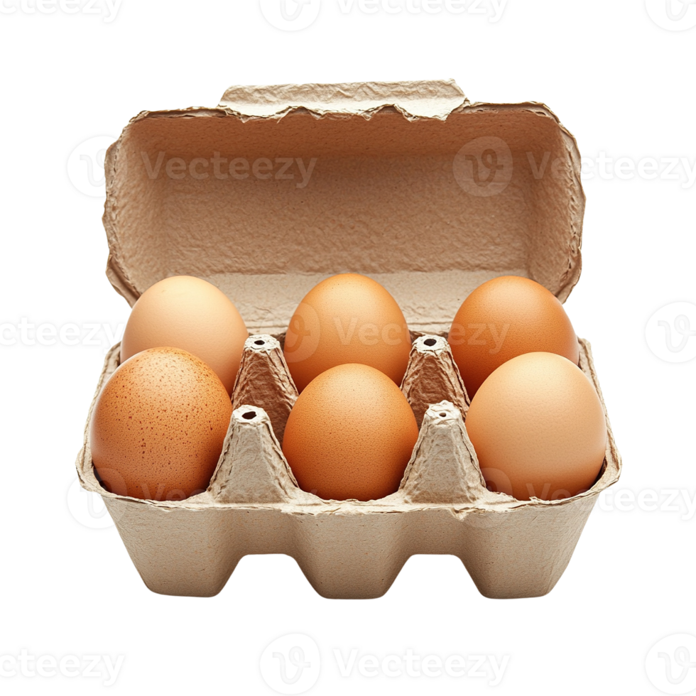 Six Brown Eggs in Cardboard Carton png