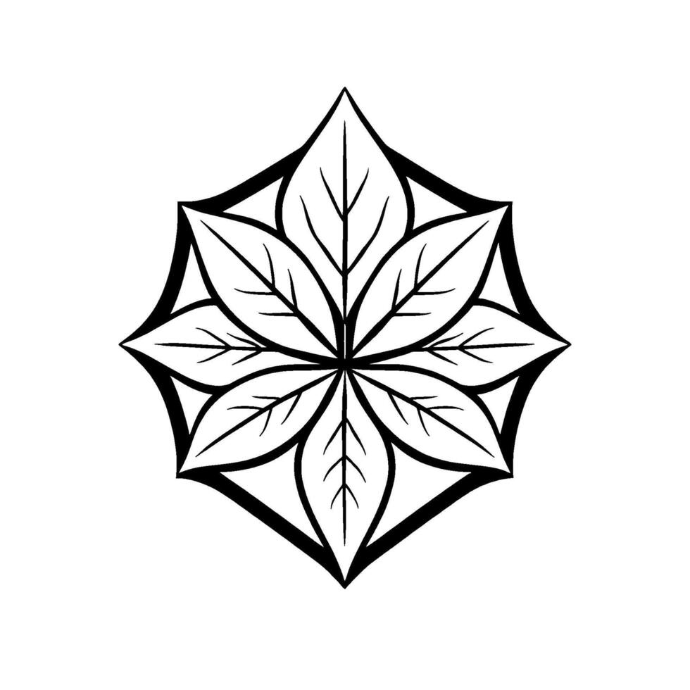Elegant symmetrical grayscale leaf pattern with geometric facets arranged in a florallike against a white background. vector
