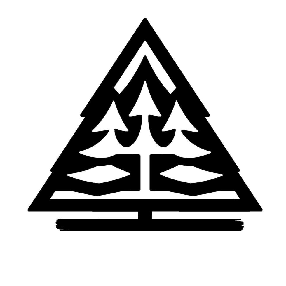 Geometric Black and White featuring a stylized pine tree silhouette within a triangular frame, evoking a sense of nature and minimalism. vector