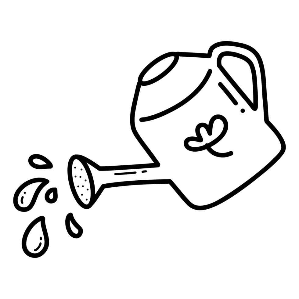 Watering can outline, hand drawn outline, simple lines, better development concept, coloring book png