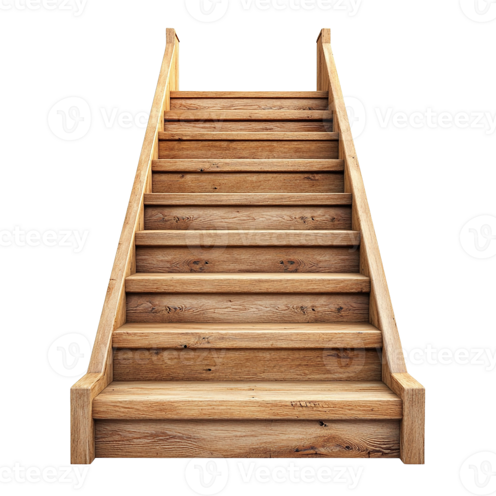 Rustic Wooden Staircase with Handrails png