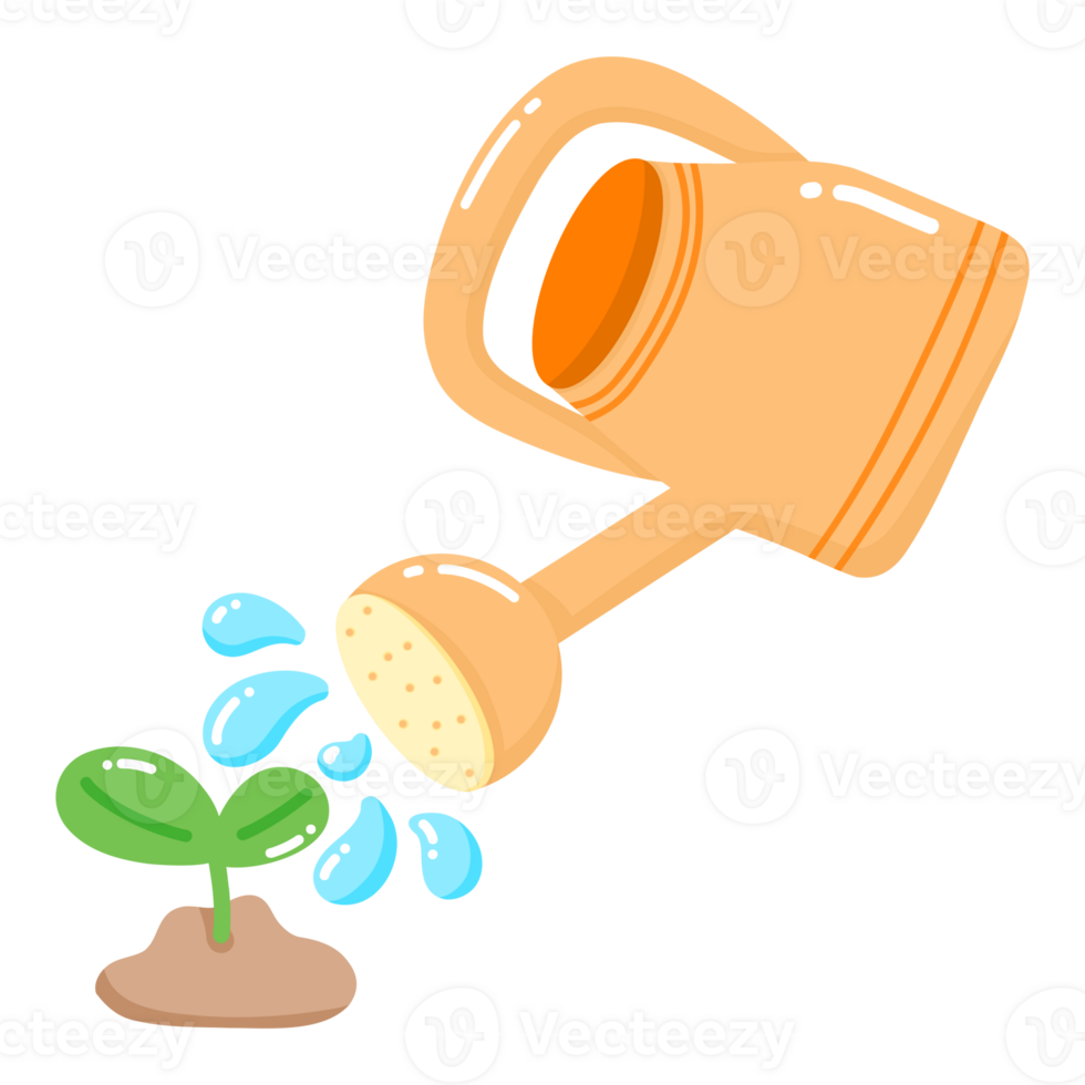 Watering can in the garden, Cartoon style watering can, Garden tools, Growth concept, Better development, Environmental concept, Save the world png