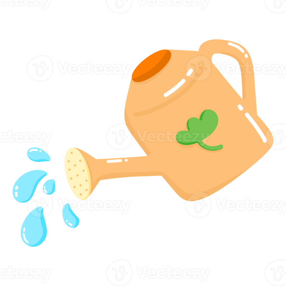 Watering can in the garden, Cartoon style watering can, Garden tools, Growth concept png