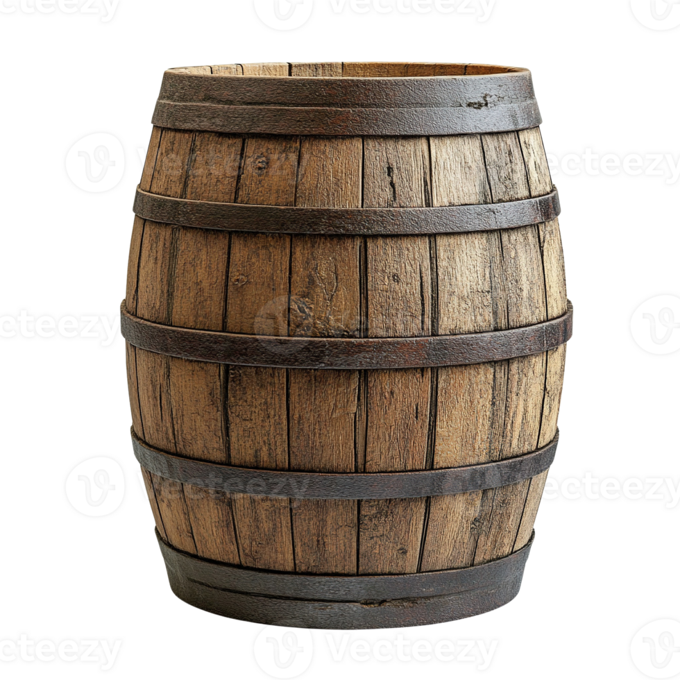 Rustic Wooden Barrel with Metal Bands png