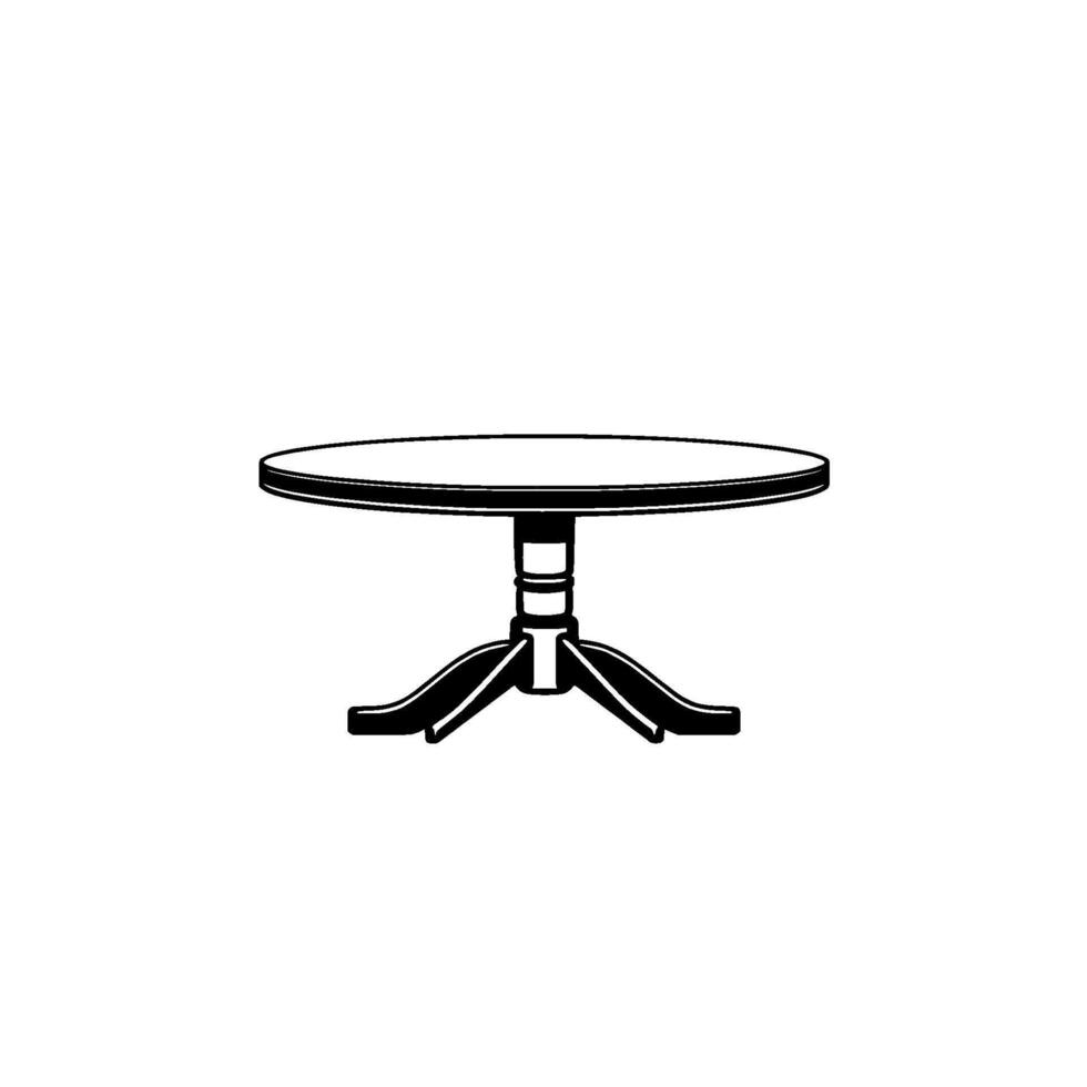 Simple Black and White Illustration of a Round Pedestal Table Centered on a Blank White Background. vector
