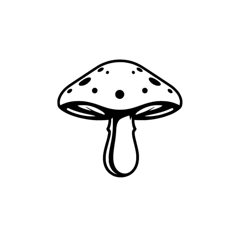 Bold black and white illustration of a stylized, dotted mushroom, centered against a stark white background, embodying simple elegance. vector