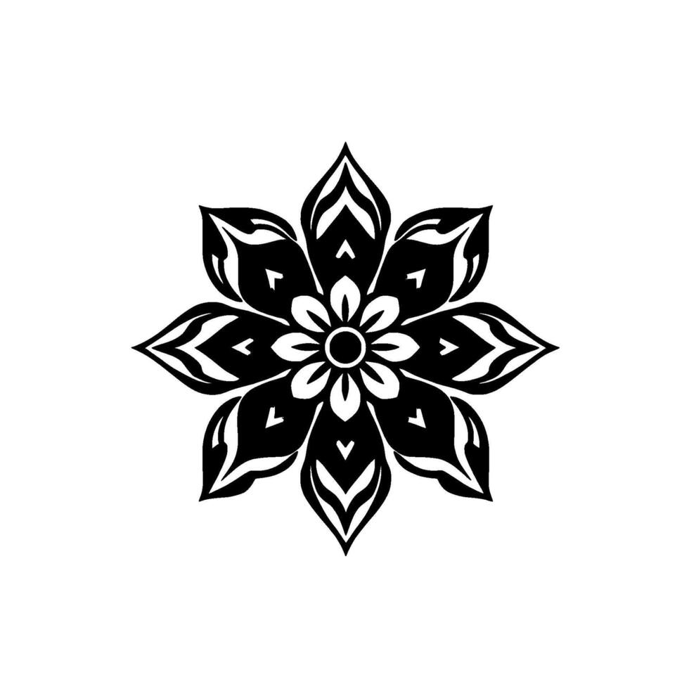 Black and White Floral Mandala, Symmetrical EightPetal with Grayscale Accents, Isolated on White, Art. vector