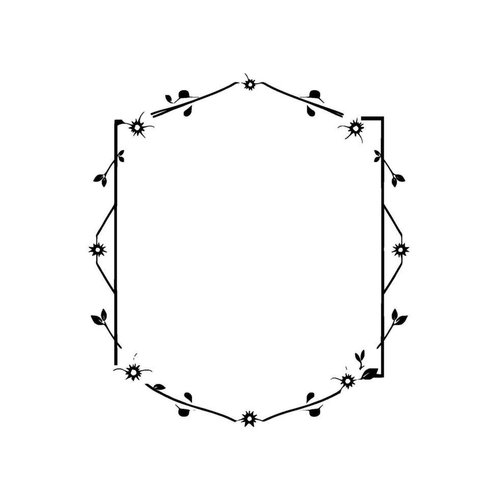 Minimalist Black and White Floral Hexagon Frame , Blossoms and Leaves Bordering a Geometric Shape. vector