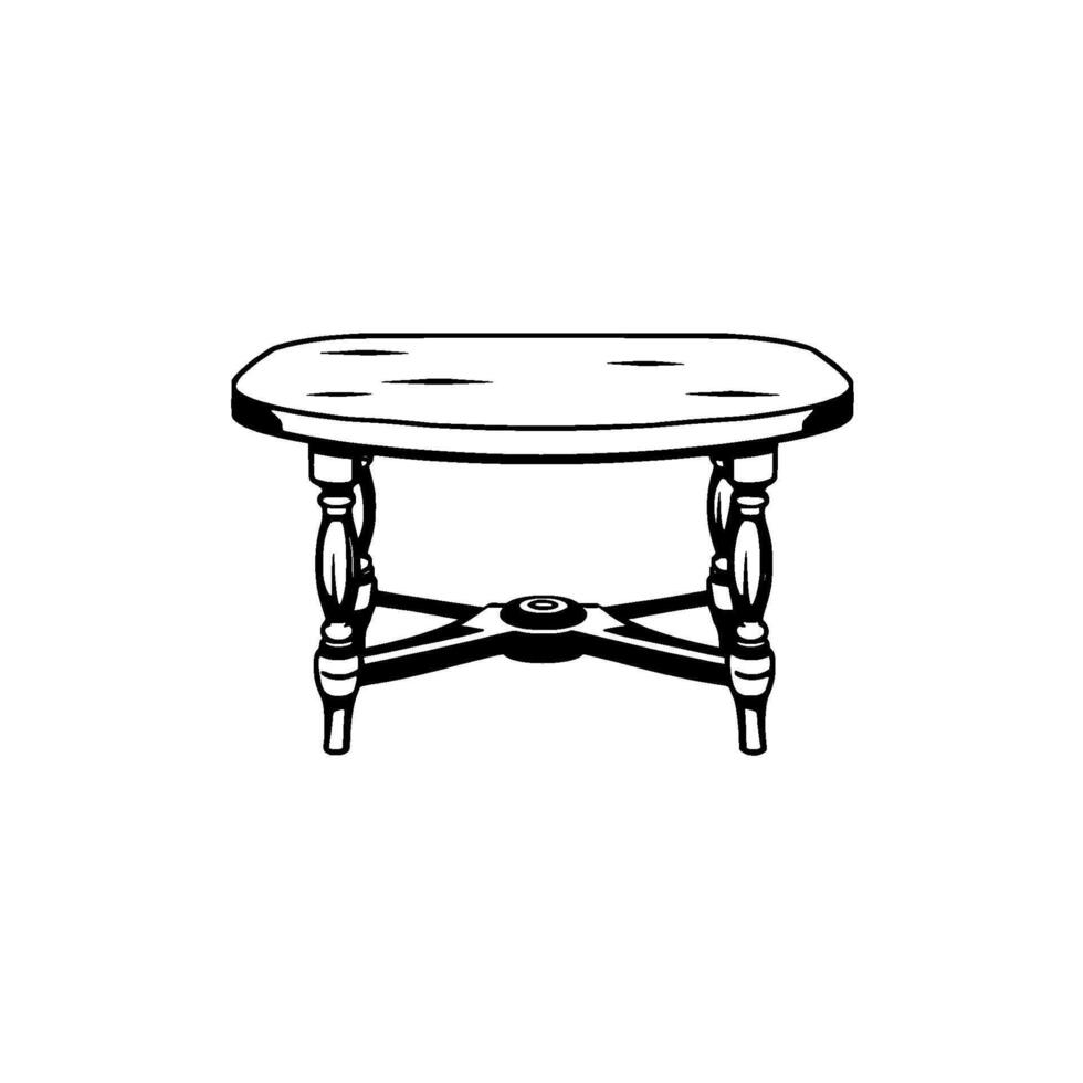 illustration of a classic ovaltopped side table with turned legs and an xshaped stretcher base, isolated on white background. vector