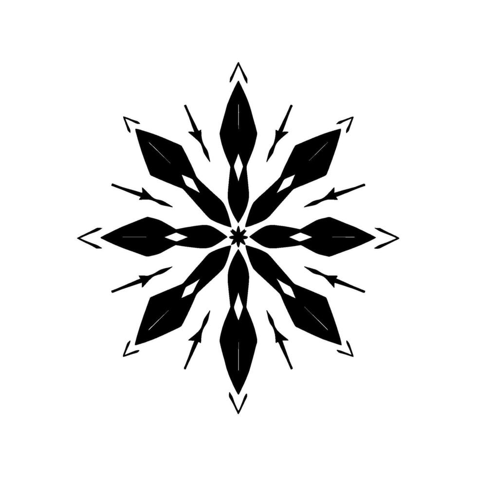 Geometric Starburst Mandala with Arrowlike Petals and Sharp Edges, Contrasting Black and White Minimalism vector