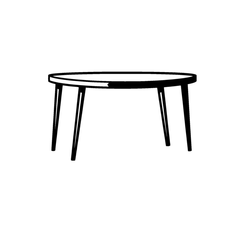 Minimalist Black and White Illustration of an Oval Table with Four Angled Legs, Cast Shadow, and Empty Space. vector