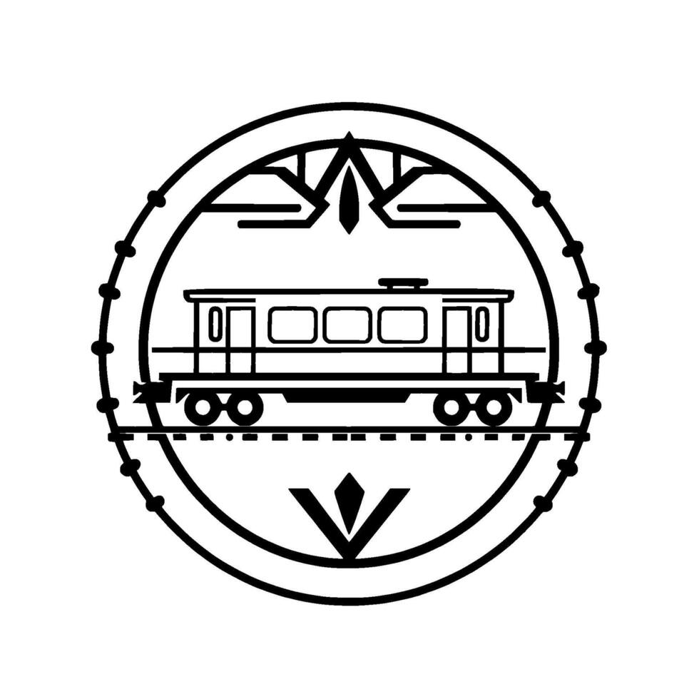 Stylized, Circular Emblem A Train Car Illustration Enclosed in a Decorative Frame with Minimalist and Radial Shadow. vector