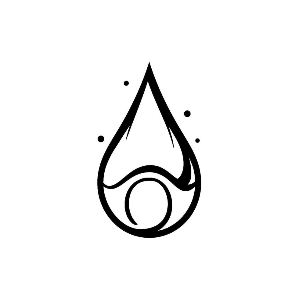 Minimalist Black and White Water Drop with Ornate Interior and Bubbles, Ideal for Hydration Brands. vector