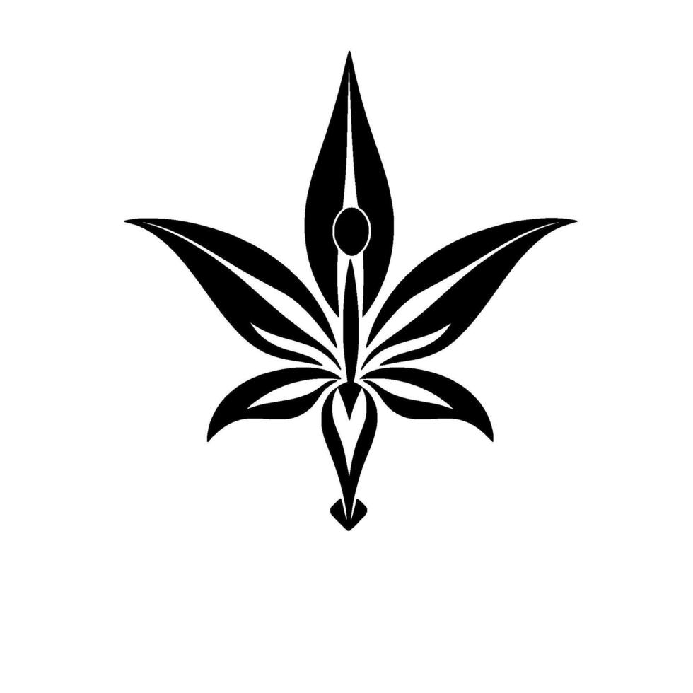 Black and White Symmetrical Lotuslike Floral with Detailed Leaf Structure and Minimalist Aesthetic. vector