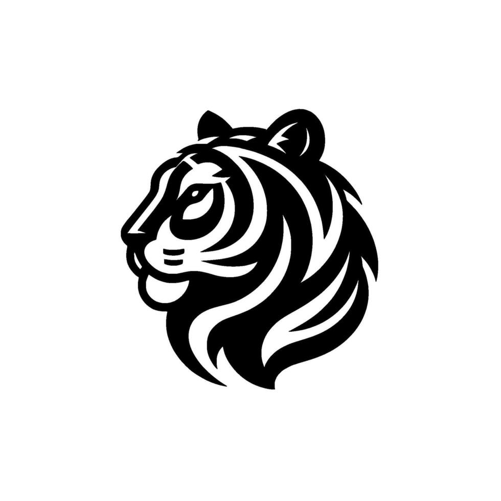 Monochromatic Tiger Head A Striking Side Profile Depicting a Bold and Minimalist Animal Silhouette. vector