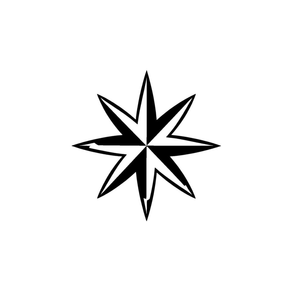 Minimalist, highcontrast image featuring an eightpointed star split between black and white sections, centered on a white background. vector