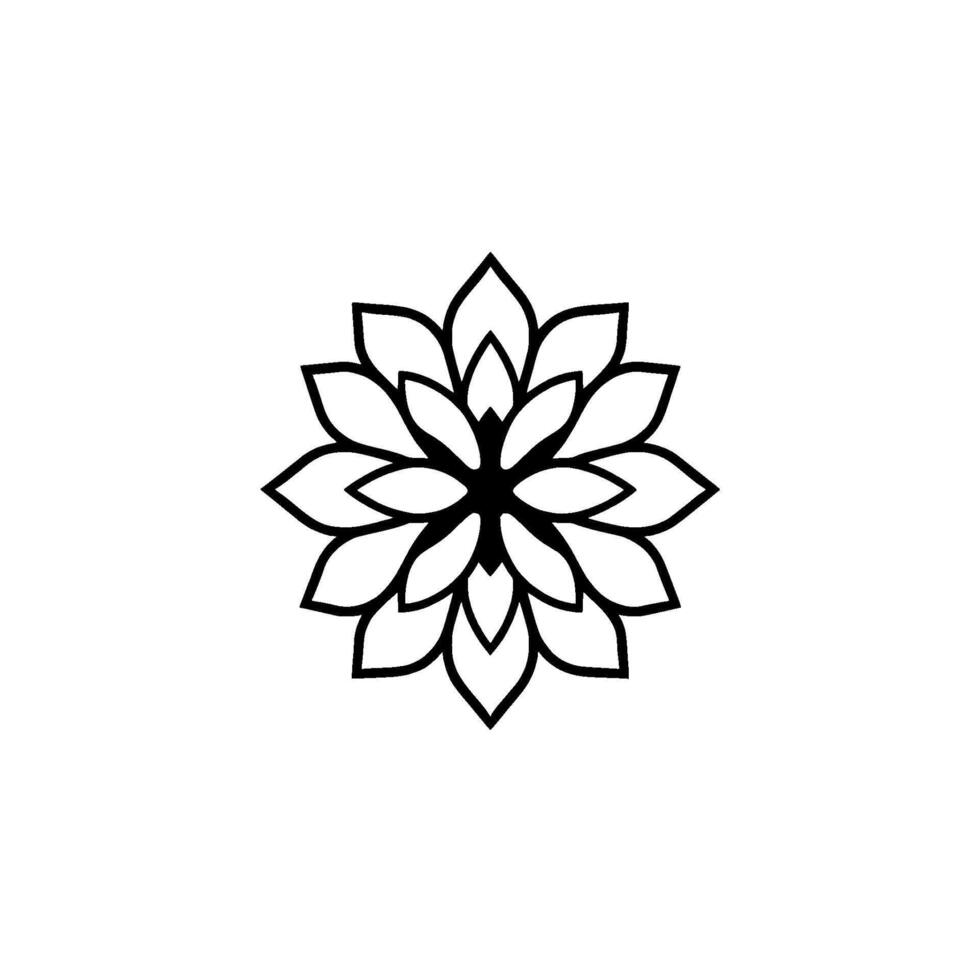 Black and White Geometric Floral Featuring Symmetrical Petals with Concentric Arrangement on a Clean White Background. vector