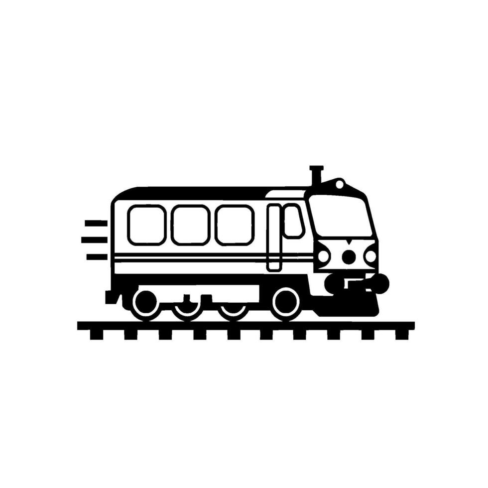 Black and White Illustration of a Modern Passenger Train on Railroad Tracks, Isolated on White. vector