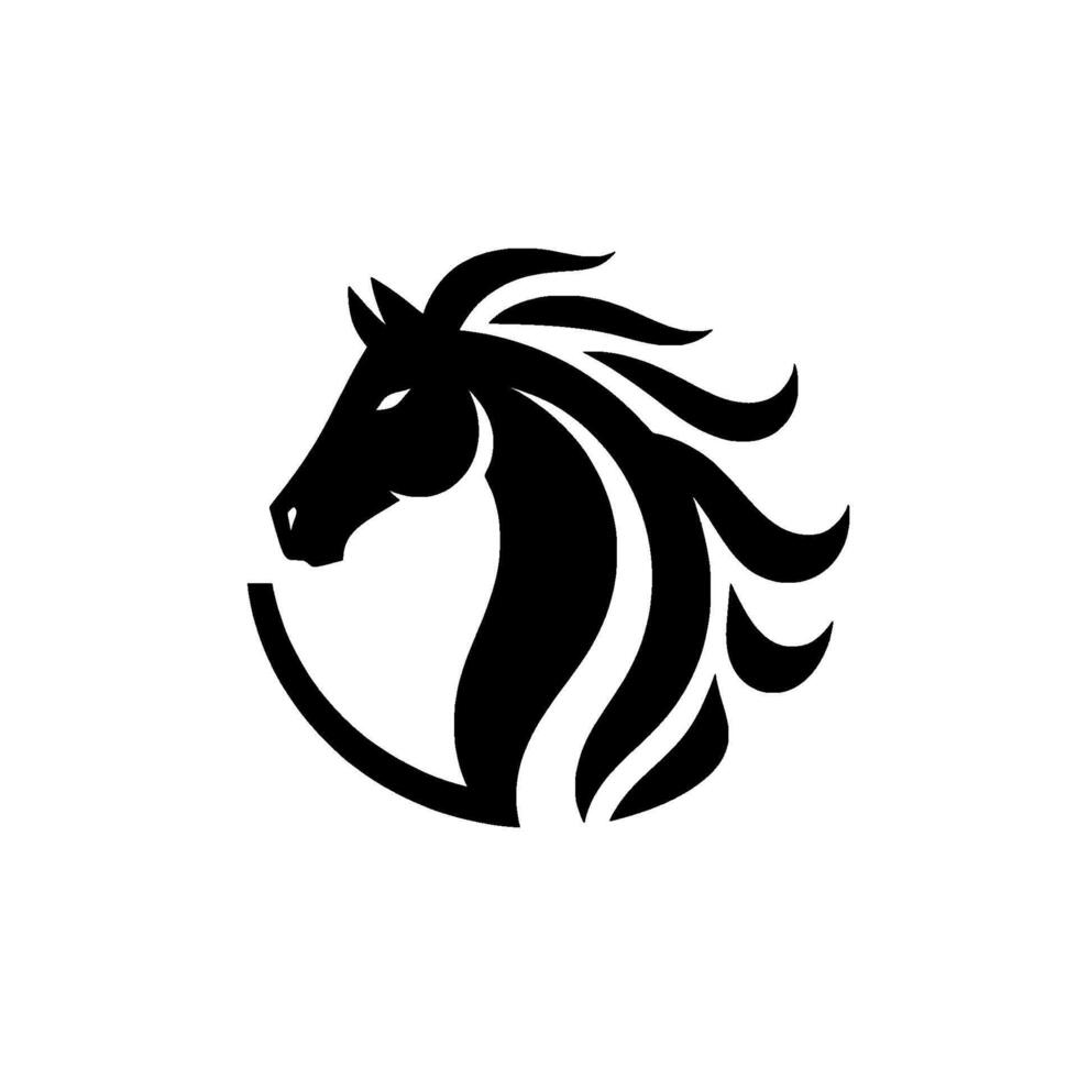 Elegant Black Horse Head with Flowing Mane and Curved Accent, Isolated on White, Modern Minimalist vector