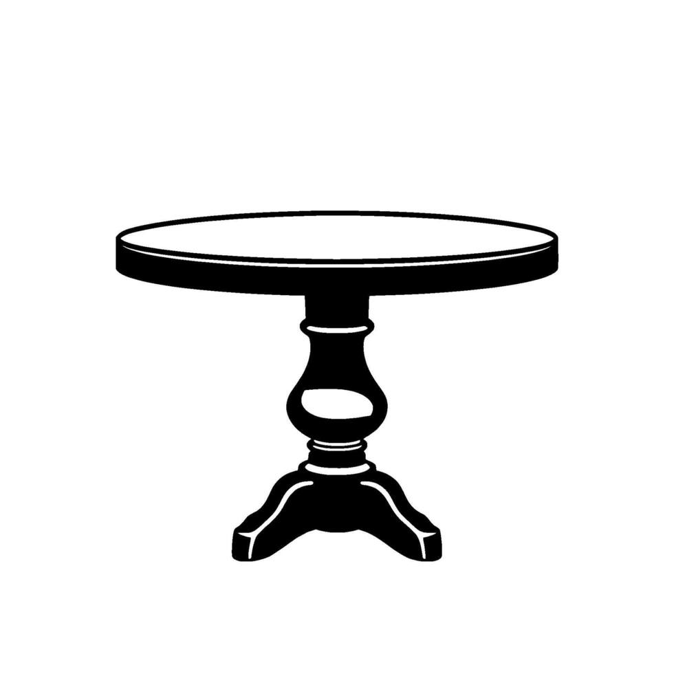 Elegant Black and White Silhouette of a Round Pedestal Table, Isolated, Decorative Element. vector