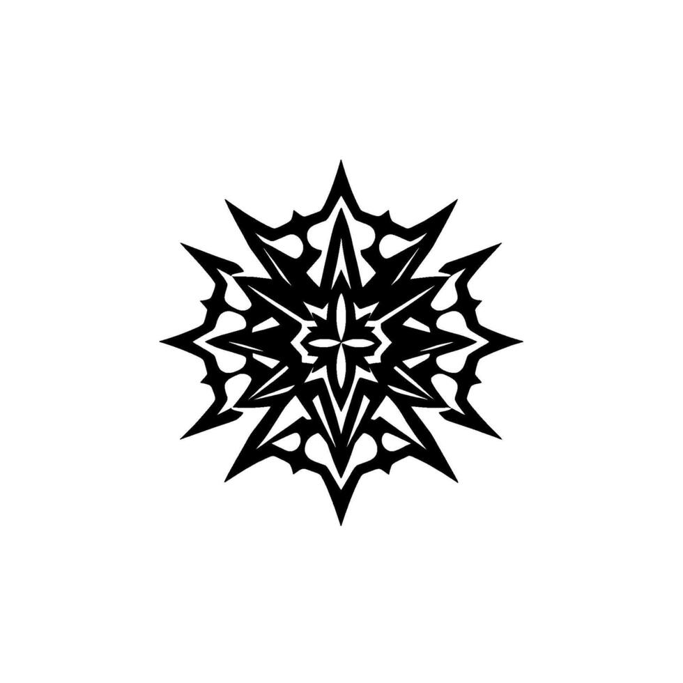 Intricate Black SnowflakeLike Geometric Centered on a White Backdrop, Illustrating Symmetry and Modern Minimalism. vector