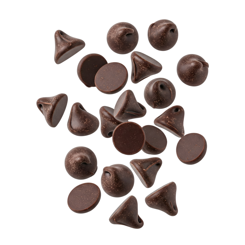 chocolate chips falling from above on a transparent background png