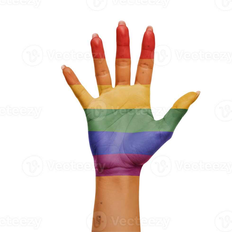 hand painted with rainbow LGBTQ pride flag colors isolated on transparent background png