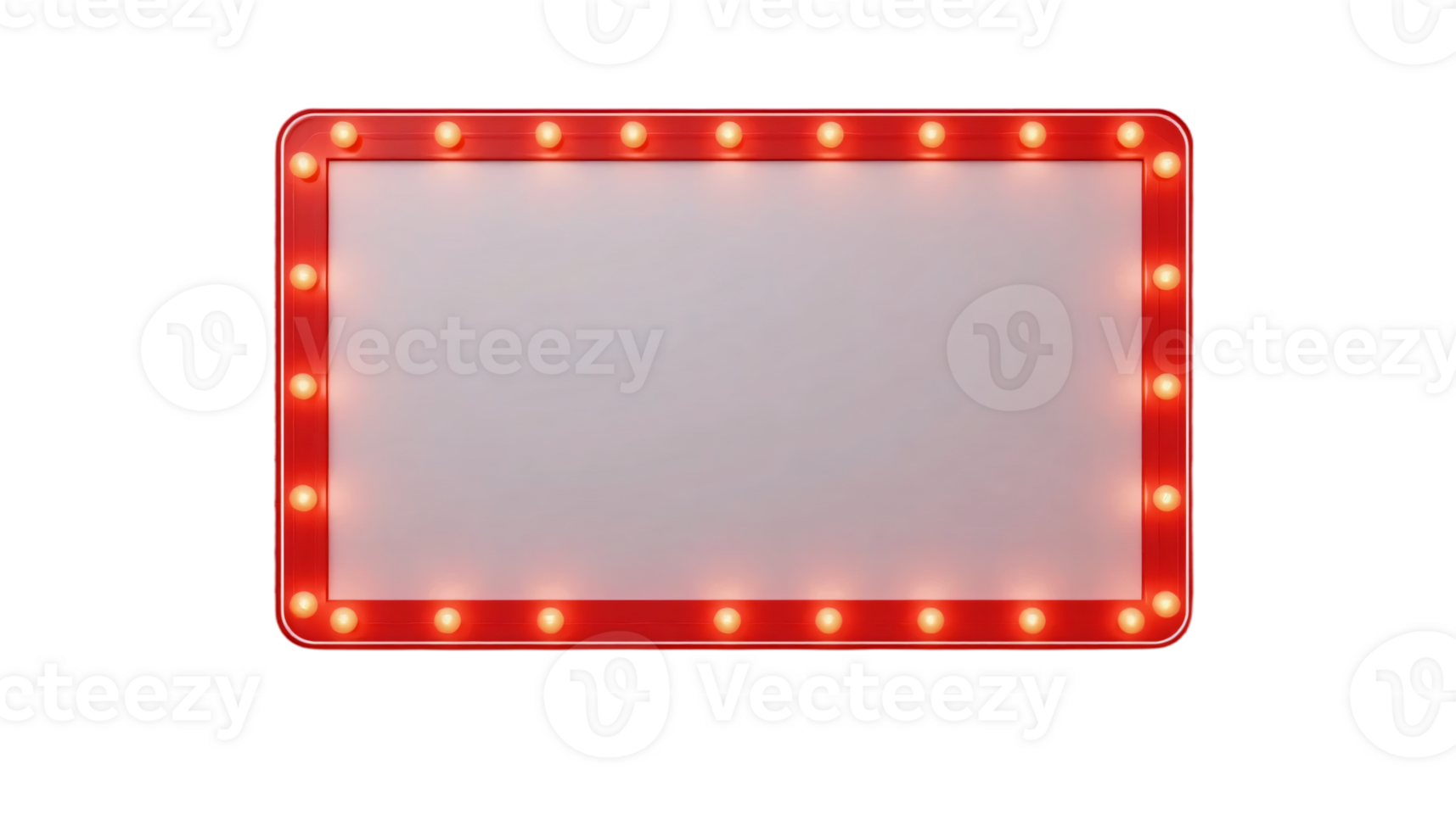 Red retro billboard lightbox or blank shining signboard with yellow glowing neon light bulbs isolated on transparent background png