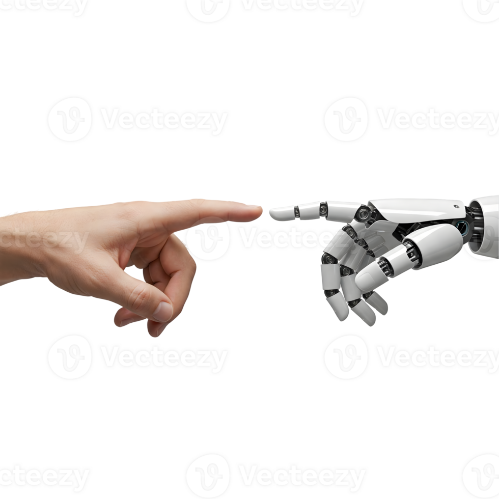 a robot and a human hands touching isolated on transparent background png