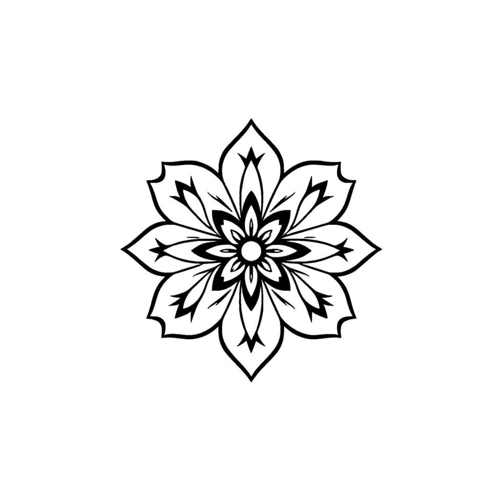 Symmetrical Black and White Floral Mandala on White Background, Ornamental Flower Motif, Intricate Illustration. vector
