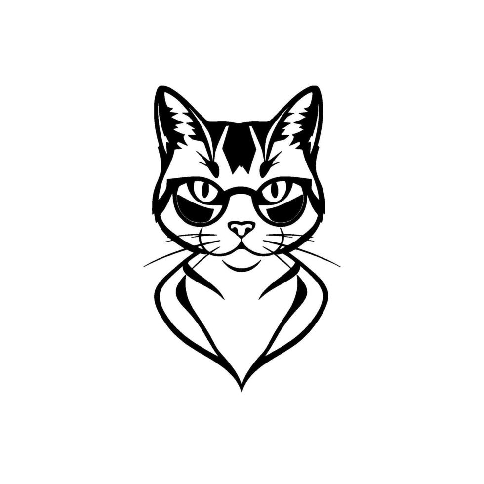 Sophisticated Black and White Cat with Glasses, Minimalist for Education, Literature, or PetRelated Branding. vector