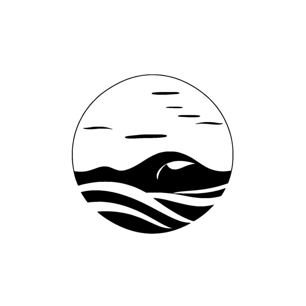 Black and white minimalist circular of ocean waves and sky, evoking tranquility and the power of the sea. vector