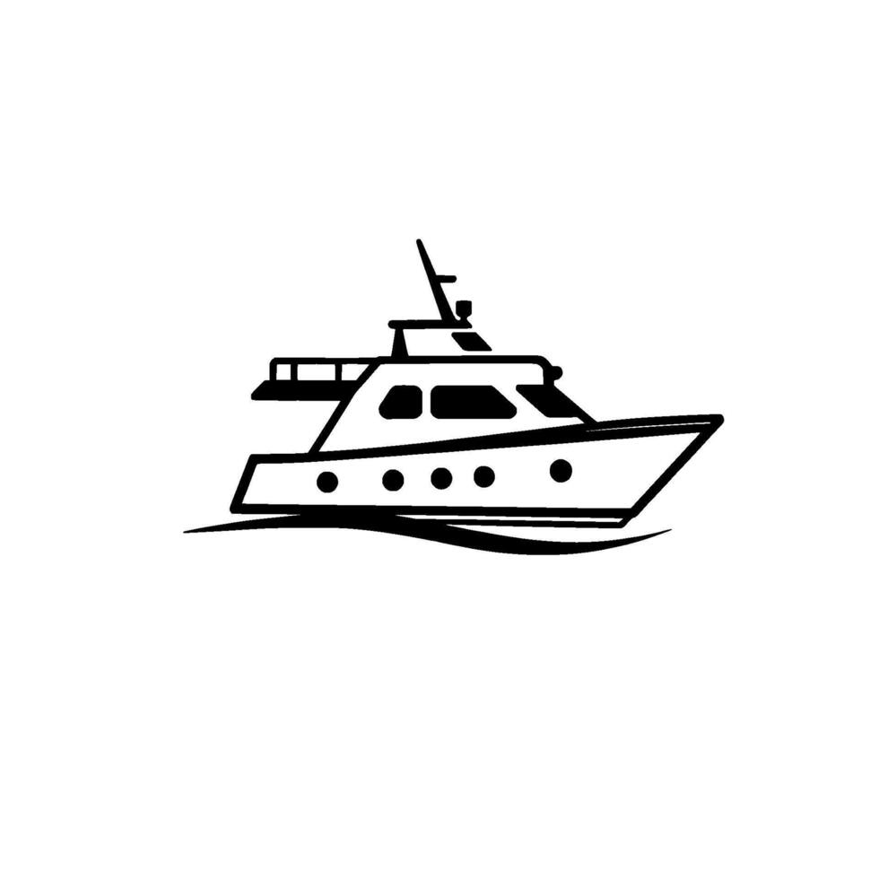 Minimalist Black and White Illustration of a Modern Motor Yacht Cruising on Water, Clean Lines, Isolated. vector
