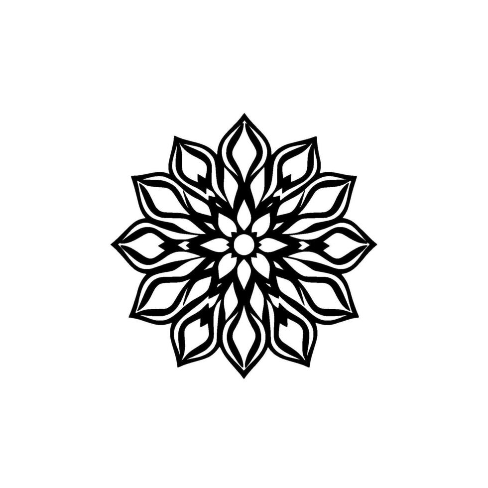 Intricate Black and White Floral Mandala, Symmetrical, Geometric, Centered on White, Abstract, Ornamental, Decorative. vector