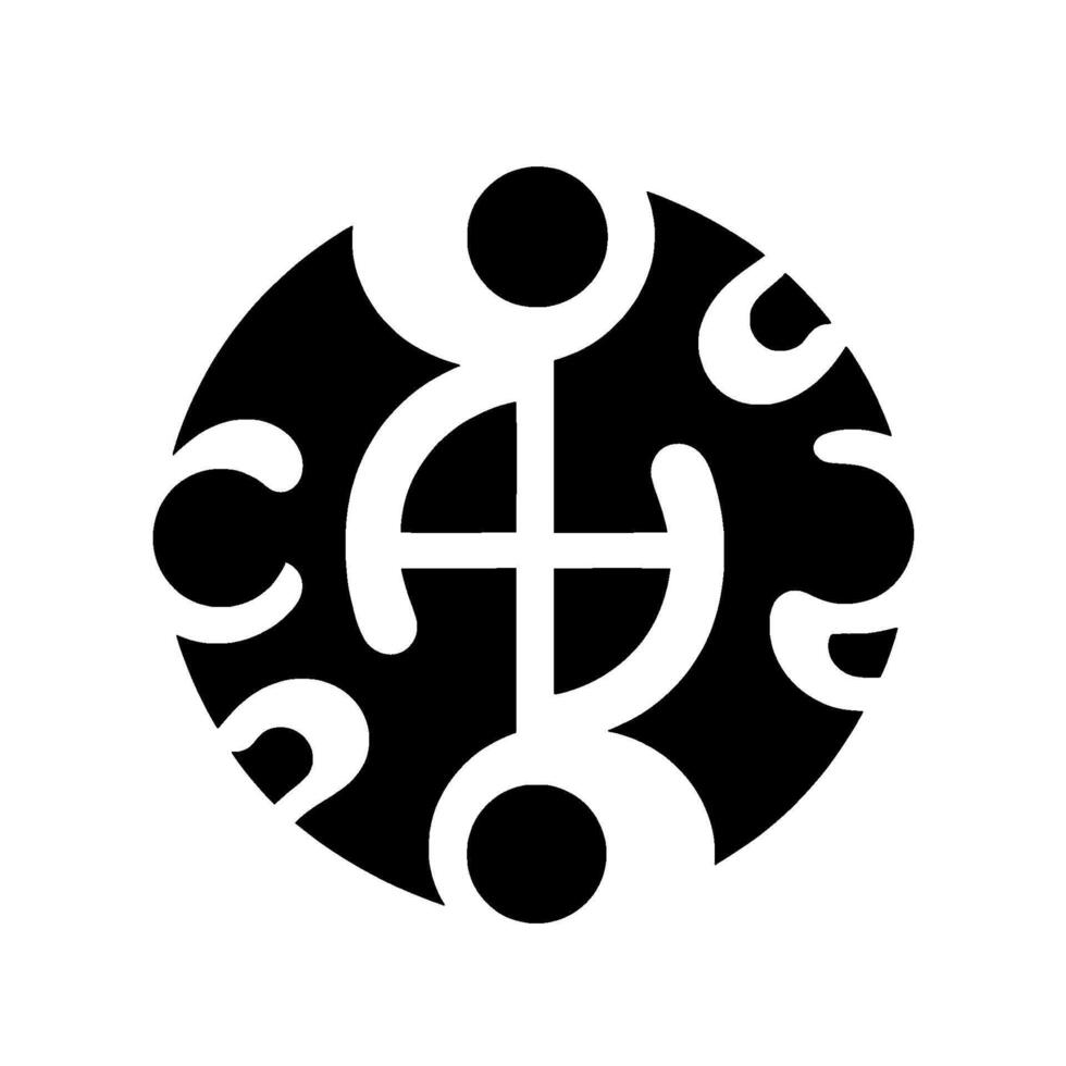 Abstract Black and White Circular Composition with Stylized Shapes and Grid Texture, Resembling Symbolic Imagery vector
