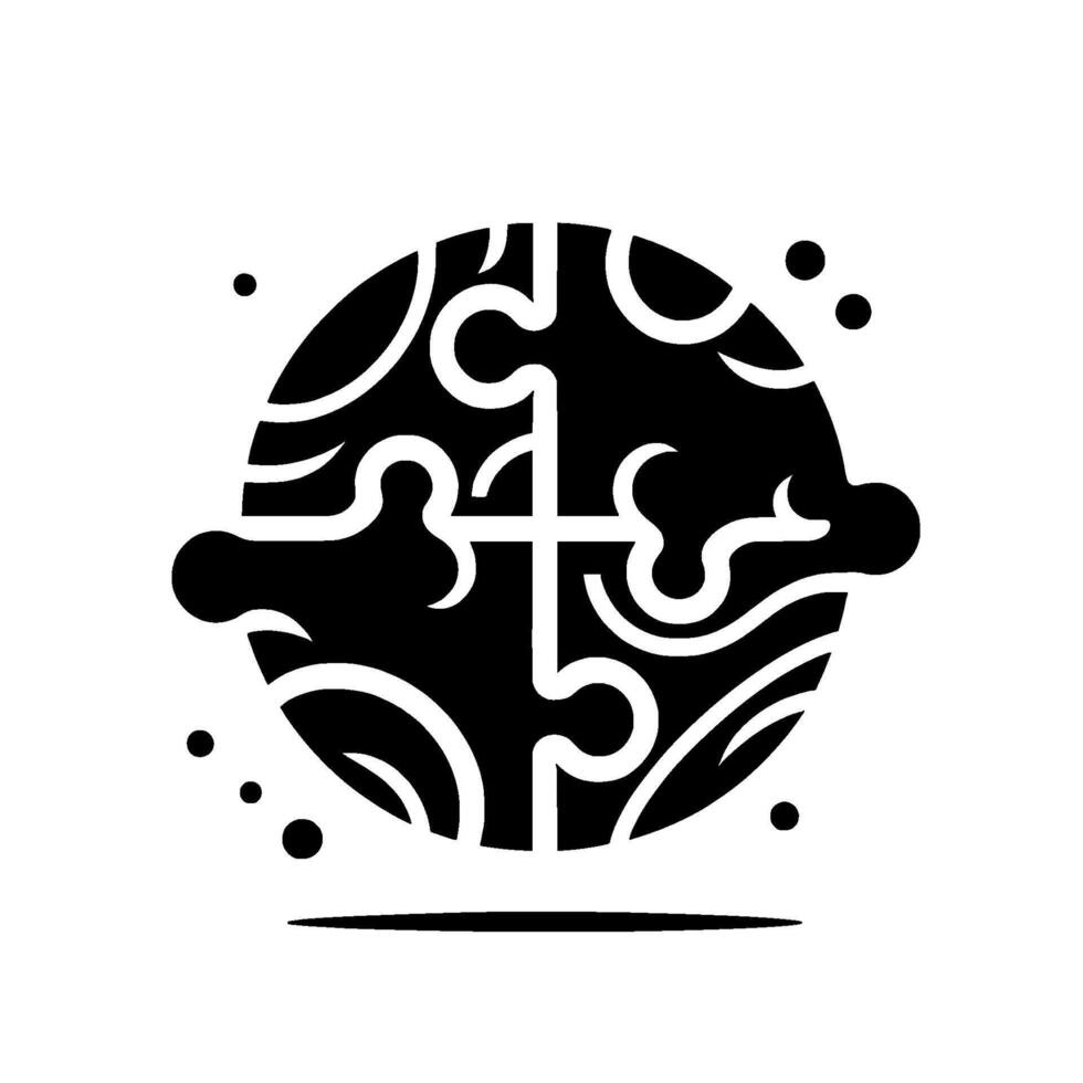 Intricate Black and White Puzzle within a Circle, Featuring Abstract, Swirling Shapes, and Dots on White Background. vector