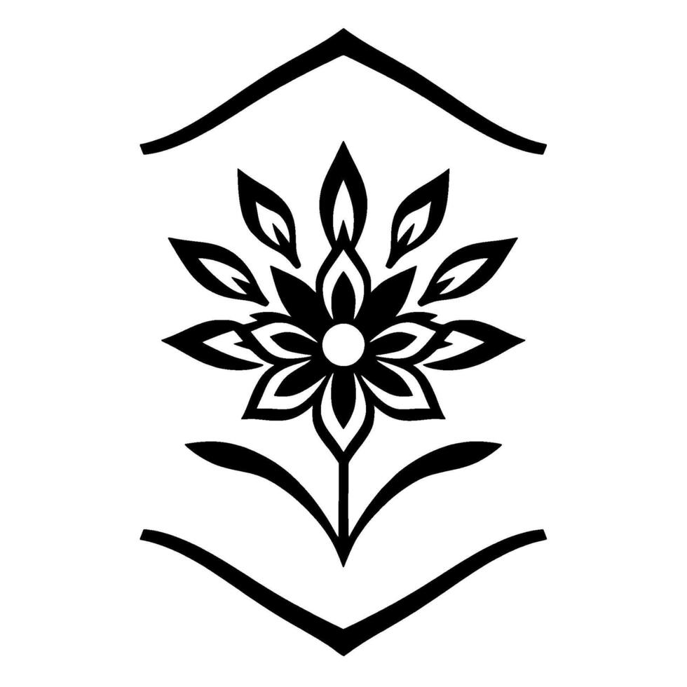 Symmetrical Black and White Floral Enclosed in Geometric Shapes, Abstract Botanical Art. vector